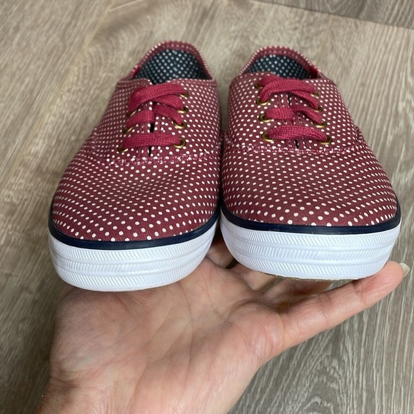 NWOT Keds Champion Burgundy White Polka Dot Canvas Sneakers Eyelet Lace Up  8 - Picture 12 of 13